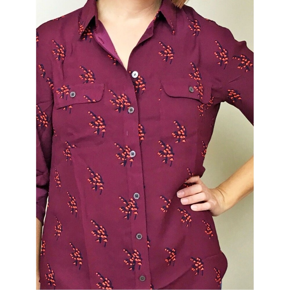 Loft- Women's Burgundy Button-Up Blouse